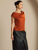 [Karamelli] SilkSilky-FI Cap Sleeve Cowl Neck Naisten T-paita 006