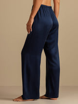 [Tummansininen] SilkSilky-FI 19Momme Women's Sleep Pants 002