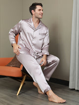 [Vaalean Mauve] SilkSilky-FI Pitkähihainen Notkokaulus Miesten Pyjamat 006