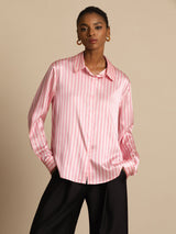 [Rosa Raita] SilkSilky-FI Long Sleeve Lapel Collar Naisten paita 002