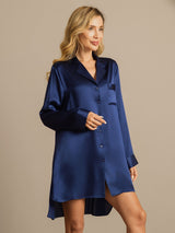 [Tummansininen] SilkSilky-FI Long Sleeve Lapel Collar Unipaita 008