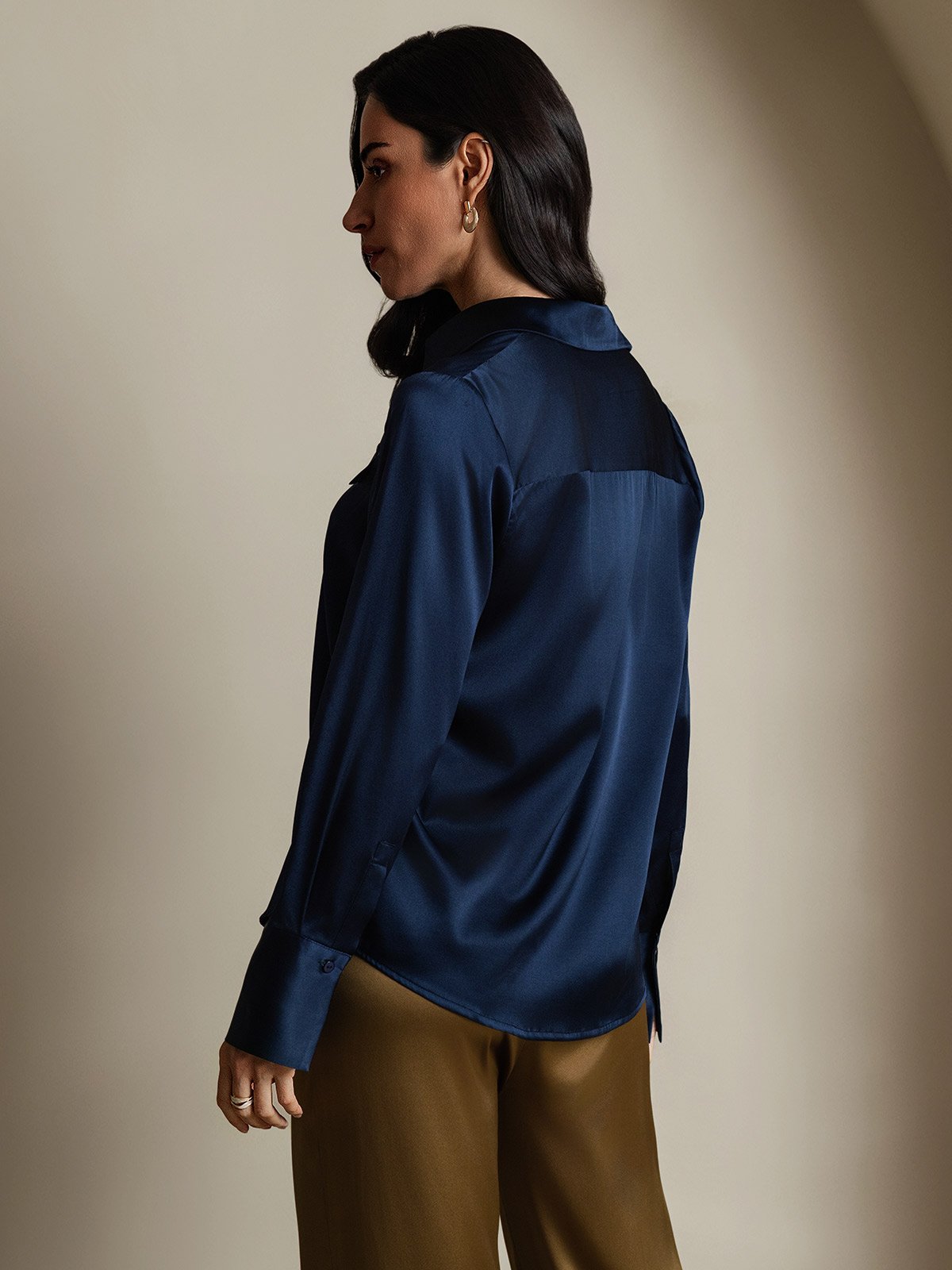 SilkSilky-FI 19Momme Womens Shirt Tummansininen 002