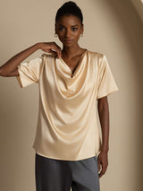 [Samppanja] SilkSilky-FI Short Sleeve Cowl Neck Naisten Puserot 005