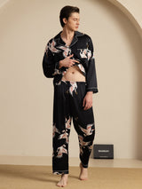 [Musta] SilkSilky-FI Long Sleeve Notkokaulus Miesten Pyjamat 008