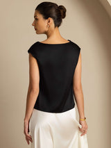 [Musta] SilkSilky-FI Cap Sleeve Cowl Neck Naisten T-paita 003