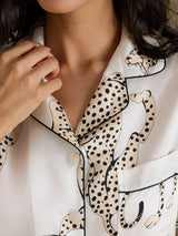 [Valkoinen Gepardi] SilkSilky-FI Short Sleeve Notch Collar Naisten Pyjamat 005
