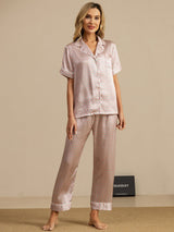[Vaaleanpunainen Sydän Geo] SilkSilky-FI Short Sleeve Notkokaulus Naisten Pyjamat 007