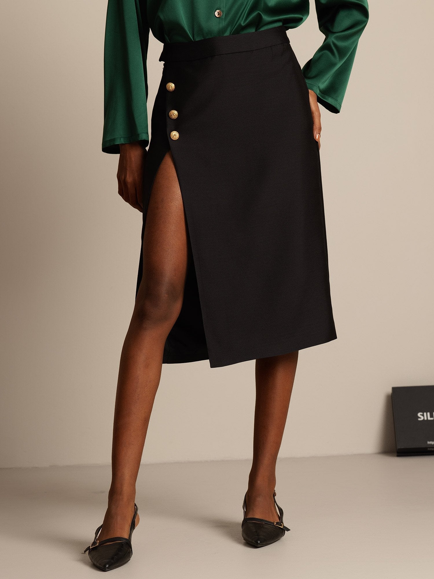 [Musta] SilkSilky-FI 32Momme Silk-Wool Blend Skirt 001,