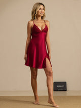 [Viini] SilkSilky-FI Spaghetti Strap Deep V Neck Yöpaita 007