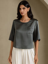 [Tumman Harmaa] SilkSilky-FI Half Sleeve Naisten T-paita 003