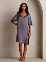 [Purppuranharmaa] SilkSilky-FI Half Sleeve V Neck Yöpaita 008
