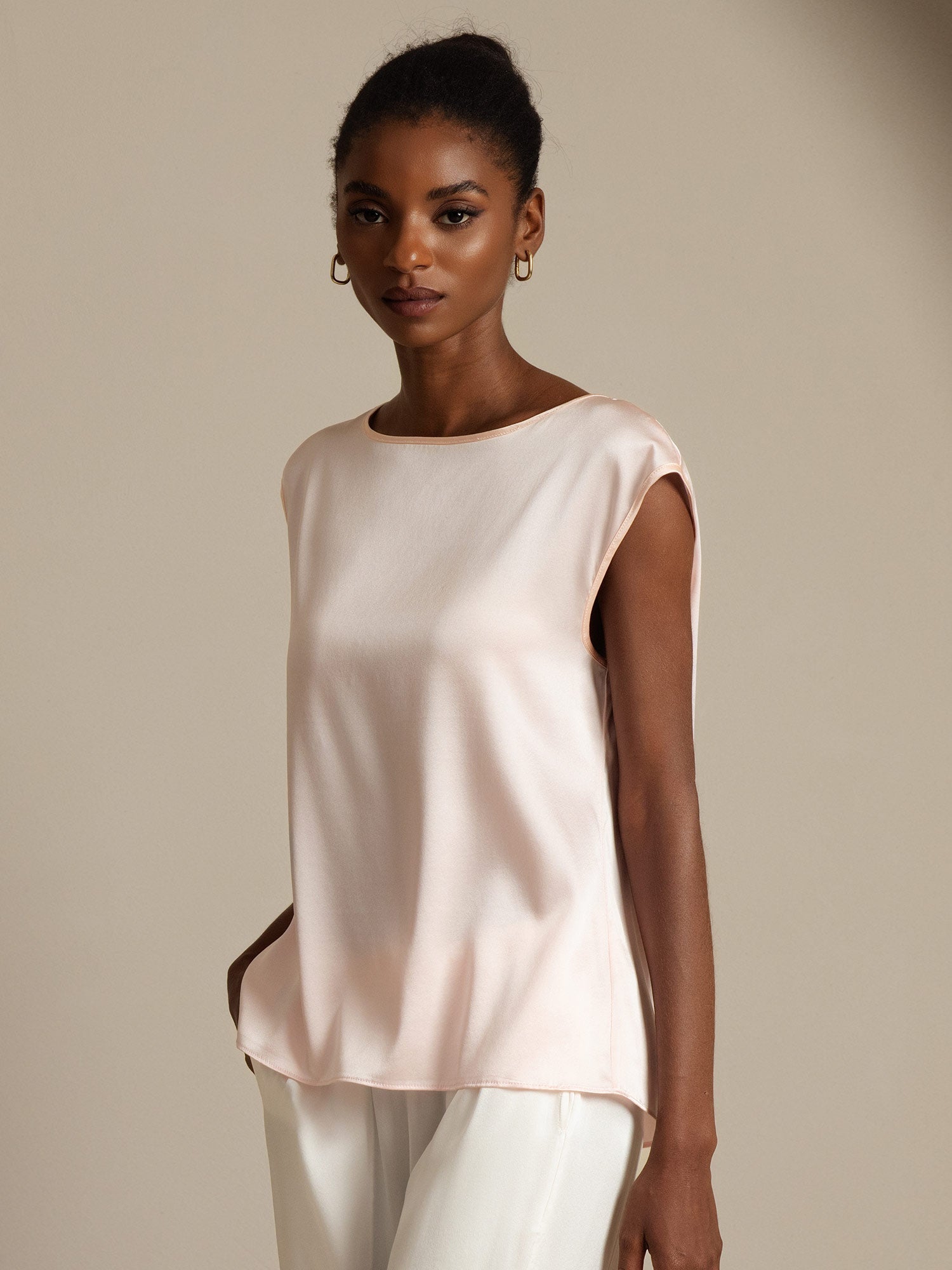 [Pinkki] SilkSilky-FI 19Momme Womens T-Shirt 003,