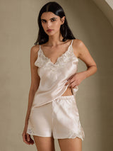 [Beige] SilkSilky-FI Spaghetti Strap V Neck Camisole Setti 007