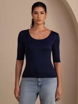 [Tummansininen] SilkSilky-FI Half Sleeve Naisten T-paita 001