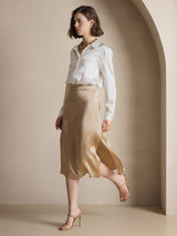 [Valkoinen] SilkSilky-FI Long Sleeve Lapel Collar Naisten paita 006