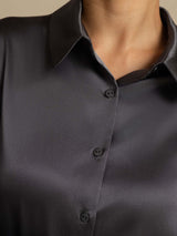 [Tumman Harmaa] SilkSilky-FI Long Sleeve Lapel Collar Naisten paita 006