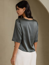 [Tumman Harmaa] SilkSilky-FI Half Sleeve Naisten T-paita 002