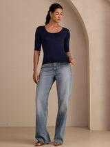 [Tummansininen] SilkSilky-FI Half Sleeve Naisten T-paita 006