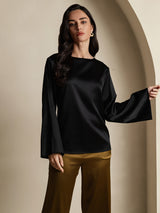[Musta] SilkSilky-FI Long Sleeve Boat Neck Pusero 001