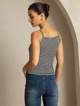 [Musta Raita] SilkSilky-FI Spagettihihna Square Neck Camisole Top 002