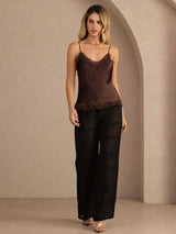 [Ruskea] SilkSilky-FI Spaghetti Strap V Neck Camisole Top 006