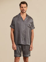 [Musta Ginkgo] SilkSilky-FI Short Sleeve Notkokaulus Miesten Pyjamat 005
