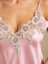 [Vaalea Pinkki] SilkSilky-FI Spaghetti Strap V Neck Yöpaita 004