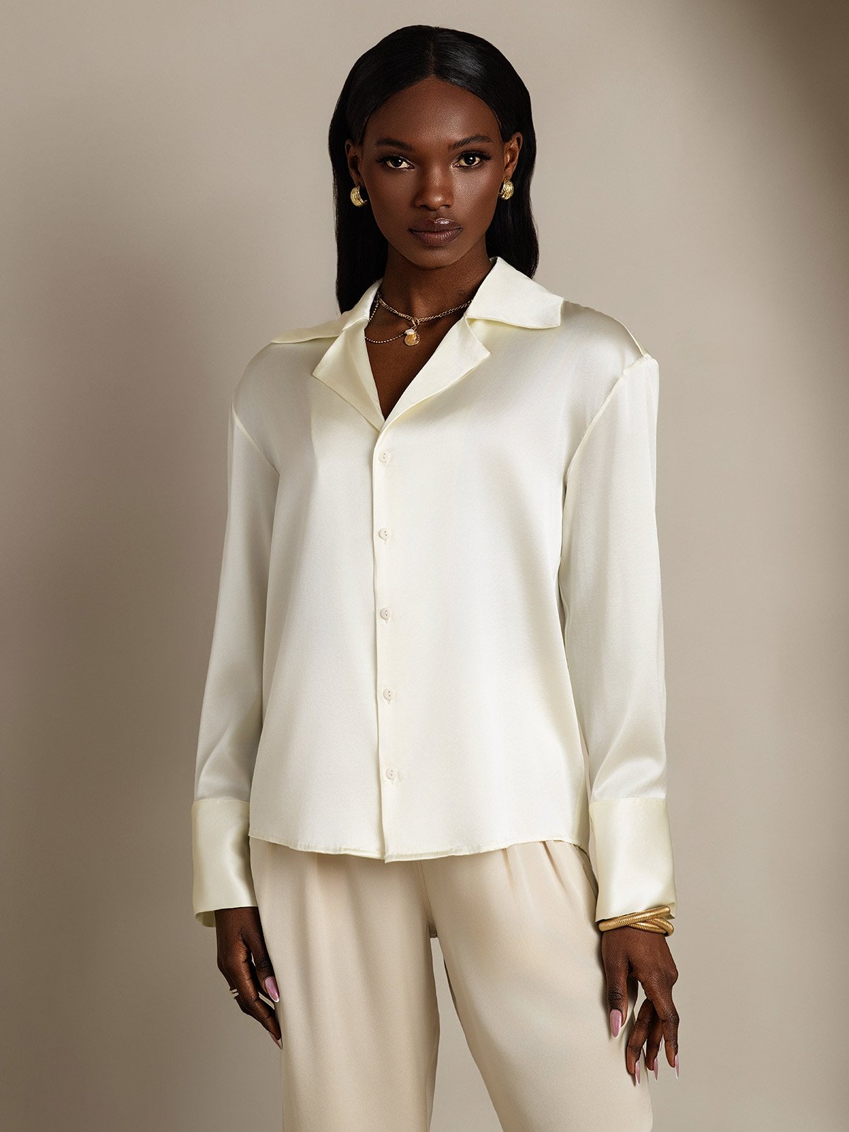 SilkSilky-FI 19Momme Womens Shirt Norsunluu 003