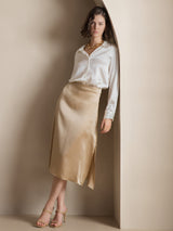 [Valkoinen] SilkSilky-FI Long Sleeve Lapel Collar Naisten paita 005