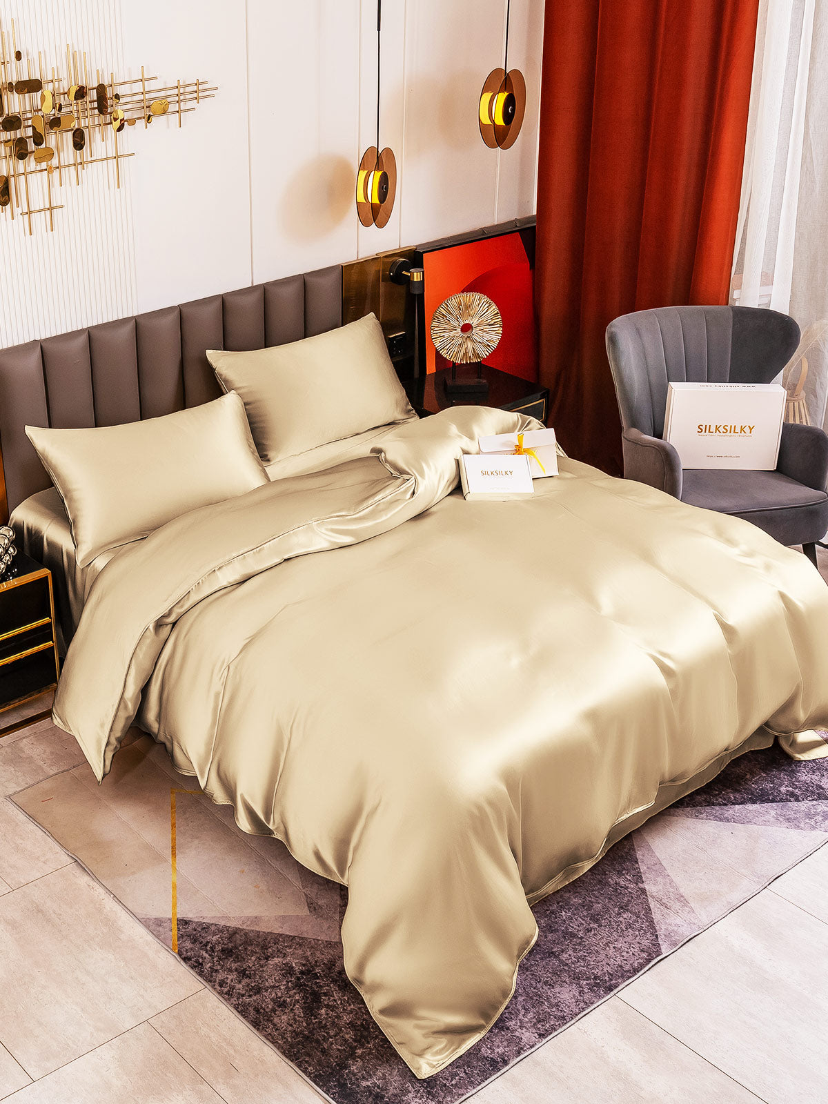 [Beige] SilkSilky-FI 19Momme Bedding Set 004