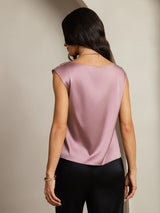 [Vaalean Mauve] SilkSilky-FI Cap Sleeve Cowl Neck Naisten T-paita 002