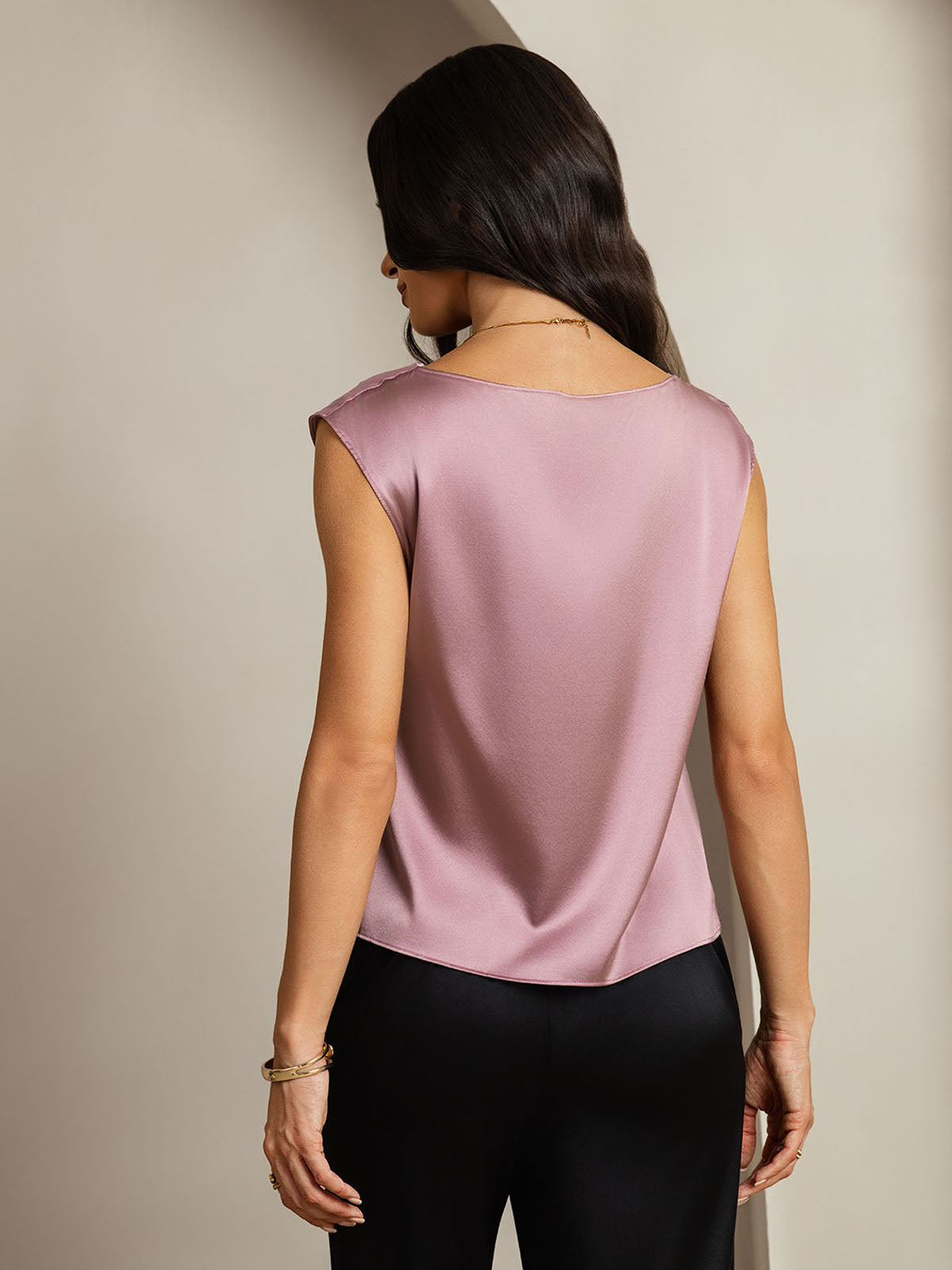 [Vaalean Mauve] SilkSilky-FI Cap Sleeve Cowl Neck Naisten T-paita 002