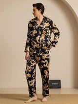 [Musta Lohikäärme] SilkSilky-FI Long Sleeve Notkokaulus Miesten Pyjamat 006
