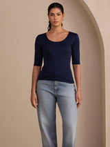 [Tummansininen] SilkSilky-FI Half Sleeve Naisten T-paita 003