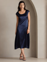 [Tummansininen] SilkSilky-FI Cap Sleeve Scoop Neck Mekko 003
