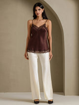 [Ruskea] SilkSilky-FI Spaghetti Strap V Neck Camisole Top 008