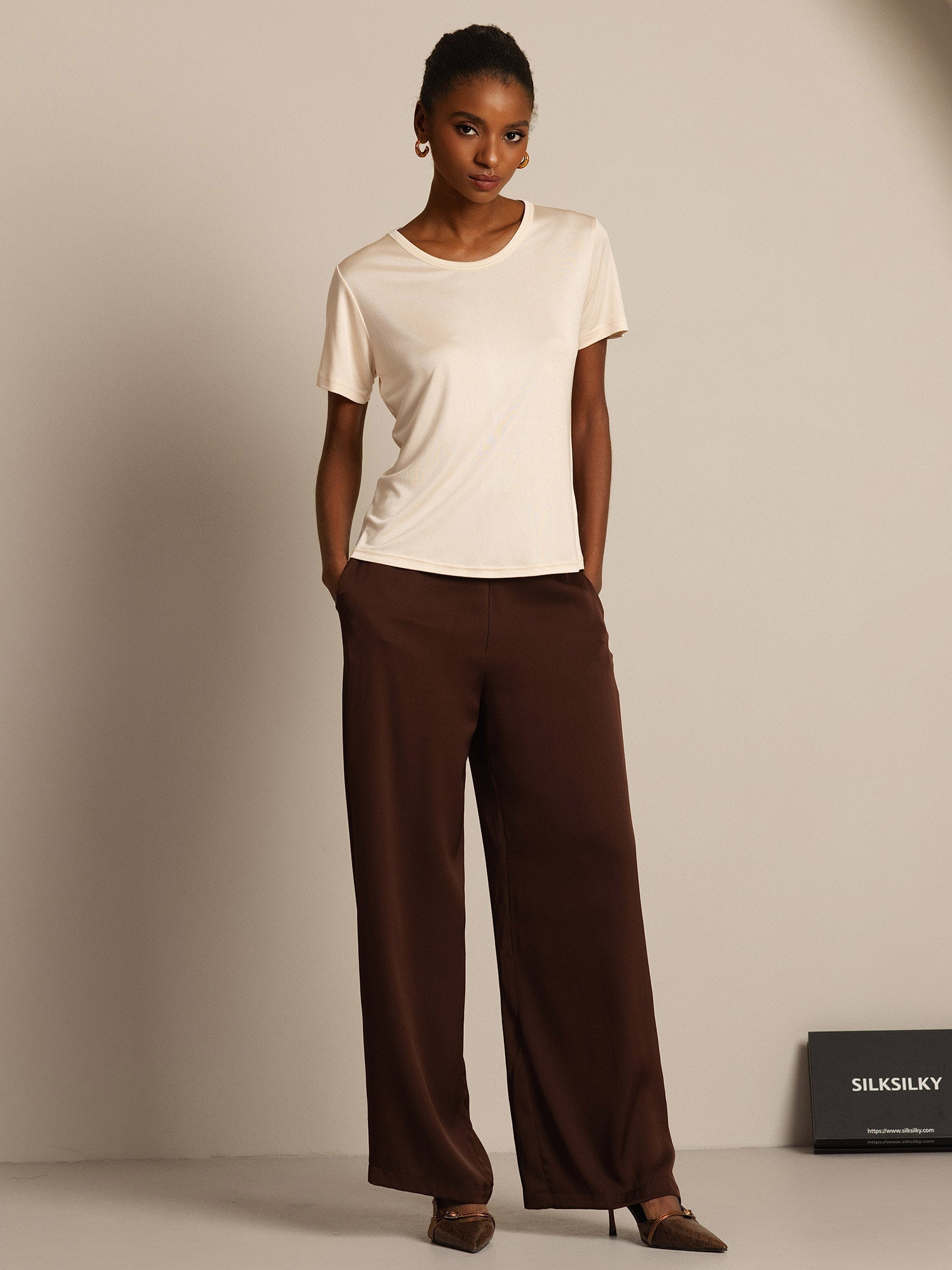 [Beige] SilkSilky-FI Womens T-Shirt 005,