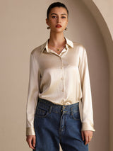 [Riisibeige] SilkSilky-FI Long Sleeve Lapel Collar Naisten paita 005