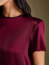 [Tummanpunainen] SilkSilky-FI Short Sleeve Crew Neck Mekko 004