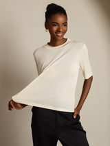 [Beige] SilkSilky-FI Half Sleeve Crew Neck Naisten T-paita 001
