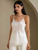 [Valkoinen] SilkSilky-FI Spaghetti Strap V Neck Camisole Top 006