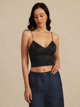 [Musta] SilkSilky-FI Spaghetti Strap V Neck Camisole Top 003