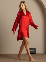 [Punainen] SilkSilky-FI Long Sleeve Lapel Collar Unipaita 004