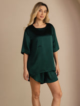 [Tummanvihreä] SilkSilky-FI Short Sleeve Round Neck Naisten Pyjamat 003