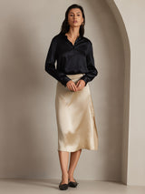[Musta] SilkSilky-FI Long Sleeve Lapel Collar Naisten paita 004