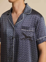 [Laivasto Ginkgo] SilkSilky-FI Short Sleeve Notkokaulus Miesten Pyjamat 009