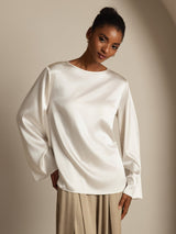 [Valkoinen] SilkSilky-FI Long Sleeve Boat Neck Pusero 001