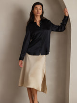 [Musta] SilkSilky-FI Long Sleeve Lapel Collar Naisten paita 001