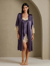 [Purppuranharmaa] SilkSilky-FI 3/4 Sleeve V Neck Yöpaita ja Aamutakkisetti 011