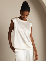 [Valkoinen] SilkSilky-FI Cap Sleeve Round Neck Naisten T-paita 007